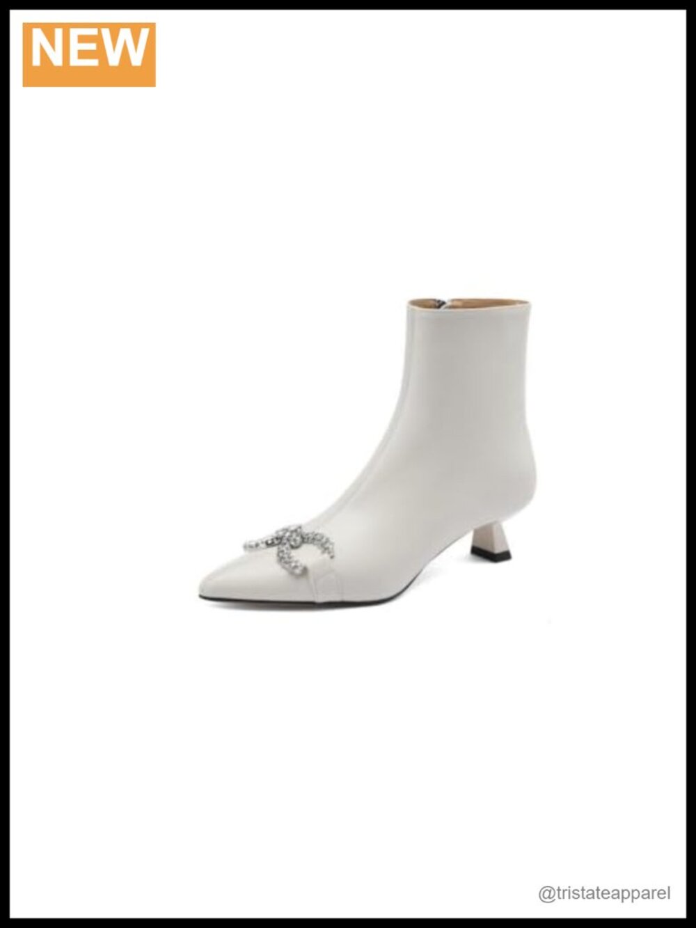 Women's Pointed Toe Kitten Heel Ankle Bootie, Side Zip, Rhinestone Embellished